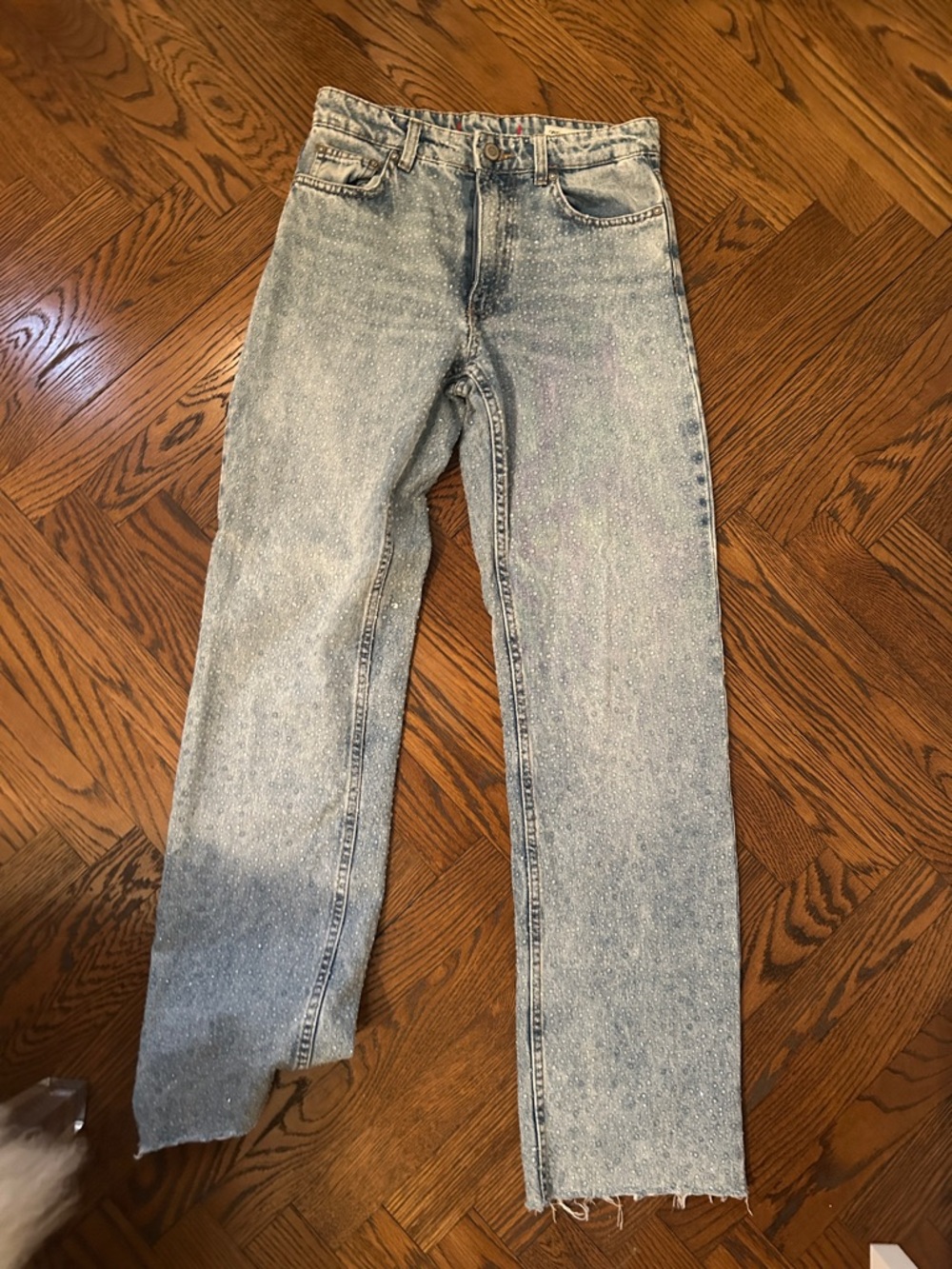 Women’s rhinestone Light Blue Washed Straight-Leg Jeans